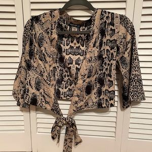 Nastygal snakeskin open front shirt with tie